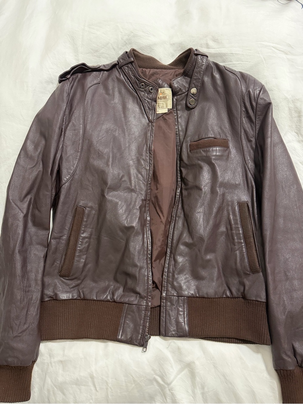 Brown Leather Bomber Jacket